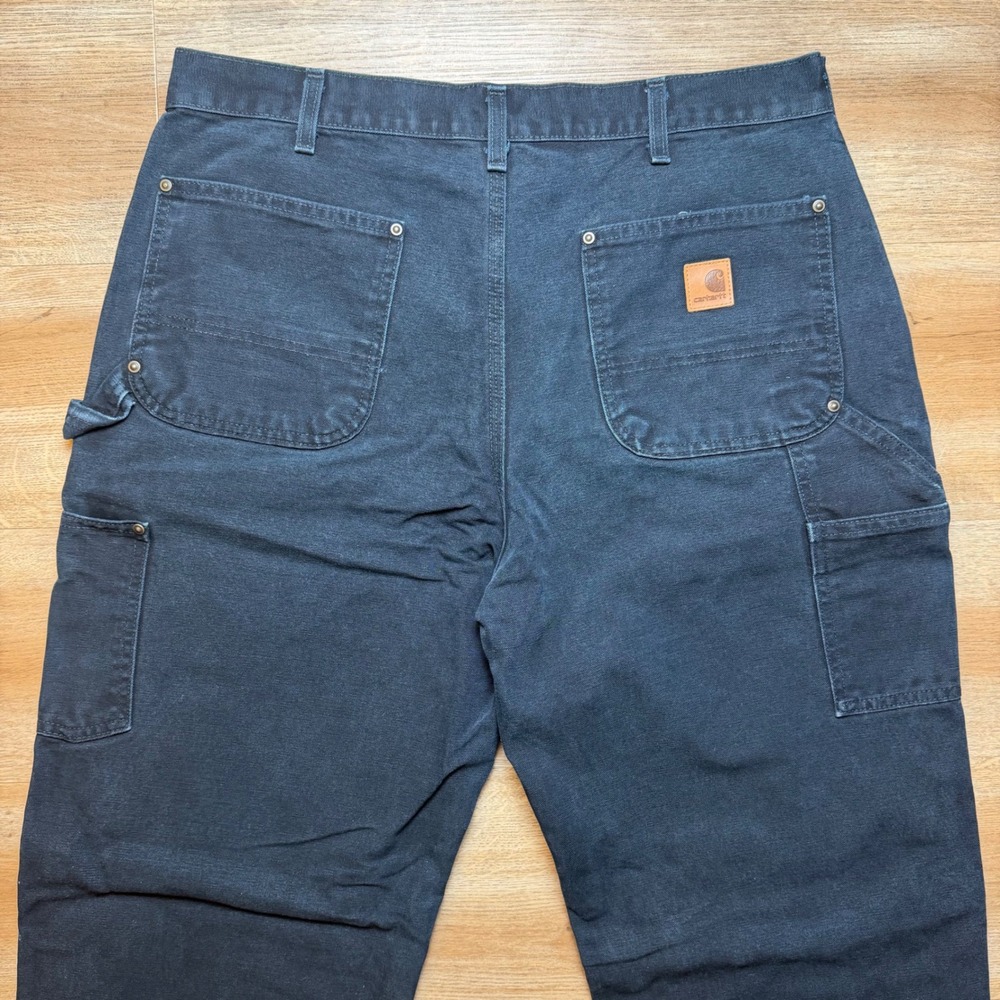 Vintage Carhartt B01 Pants Mens 34x31 Faded Black Double Knee Canvas Dungaree - Picture 4 of 12
